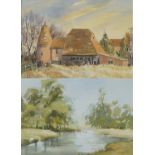 Carole Aston (20th Century) - 'Farm Scene' and 'River Scene' A pair, watercolours, both signed,