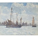 Nelson Dawson RBA RE (1859-1941) - 'Scotch Herring Boats off Scarborough' Watercolour, signed,