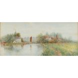 William Langley (1852-1922) - 'River Landscape' Watercolour, signed, approx 22x50cm,