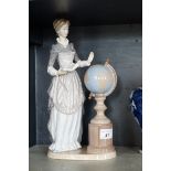 A large Lladro figurine depicting a lady beside a globe.