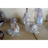 Four Lladro and further Spanish figurines comprising dog, cat and rabbit etc.