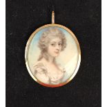 A 19th Century portrait miniature Depicting a bust of a lady wearing contemporary clothing,