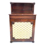An elegant William IV rosewood side cabinet The raised back with three quarter gilt metal gallery