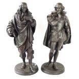 A pair of large and impressive bronzed spelter figures Depicting William Shakespeare and John
