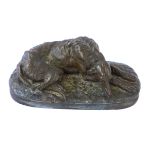 M Deva bronze model of a deerhound Depicting a recumbent deerhound, signed to rim,