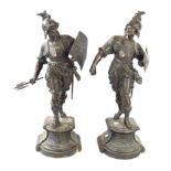 A pair of late 19th/early 20th Century bronzed spelter figures Depicting Grecian soldiers,