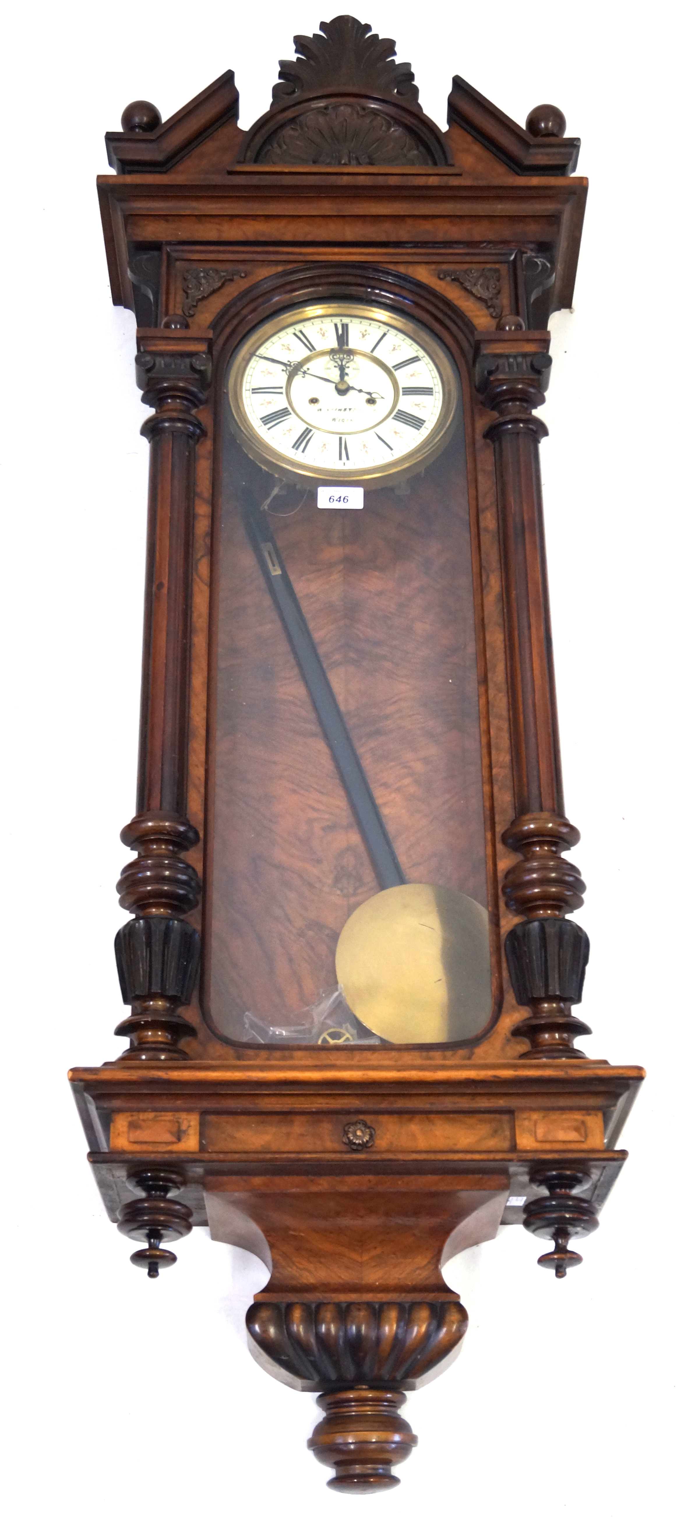 A 19th Century Continental walnut cased Vienna-type wall clock,