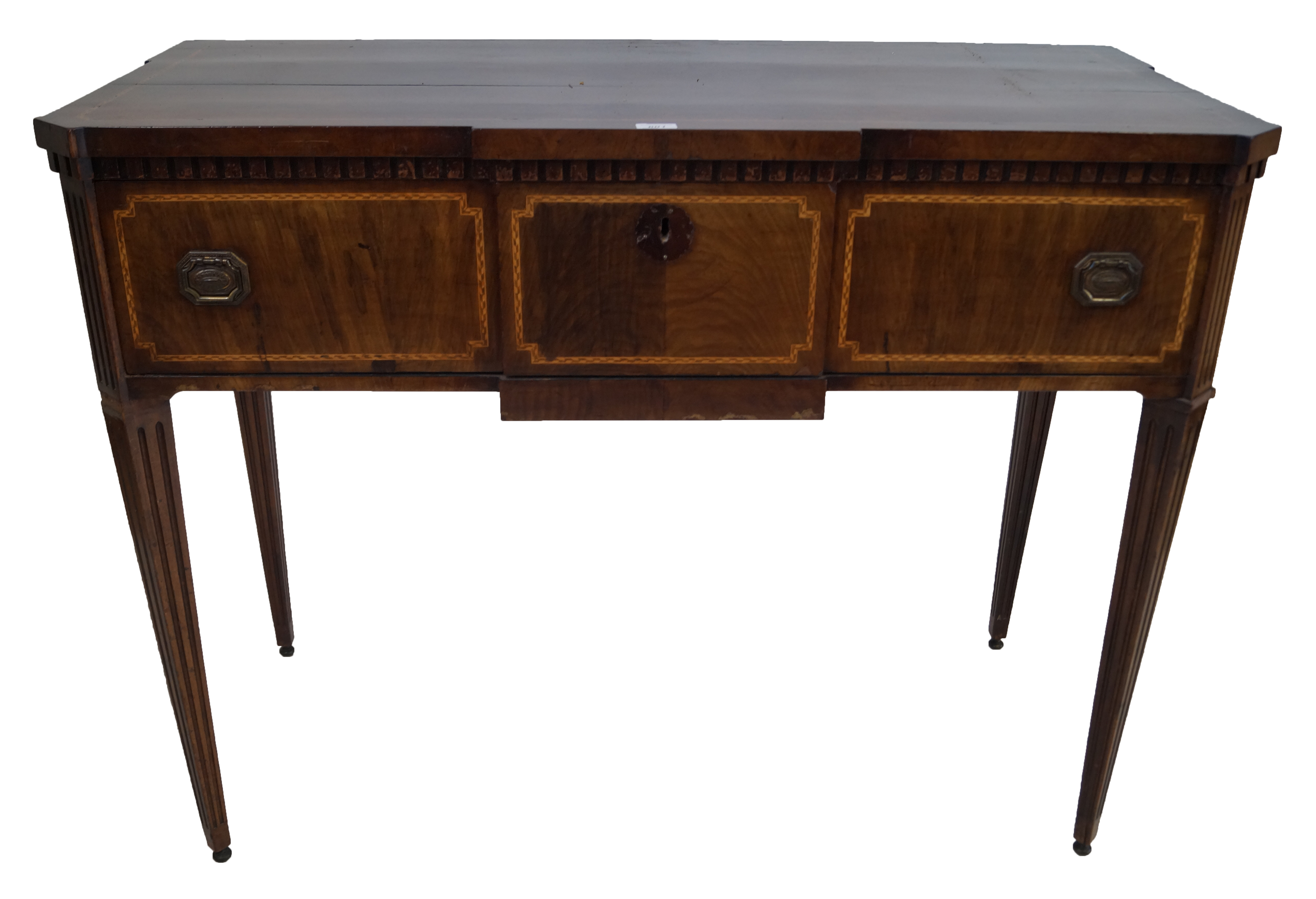A 19th Century inlaid mahogany side table The rectangular top with boxwood and ebony arrowhead