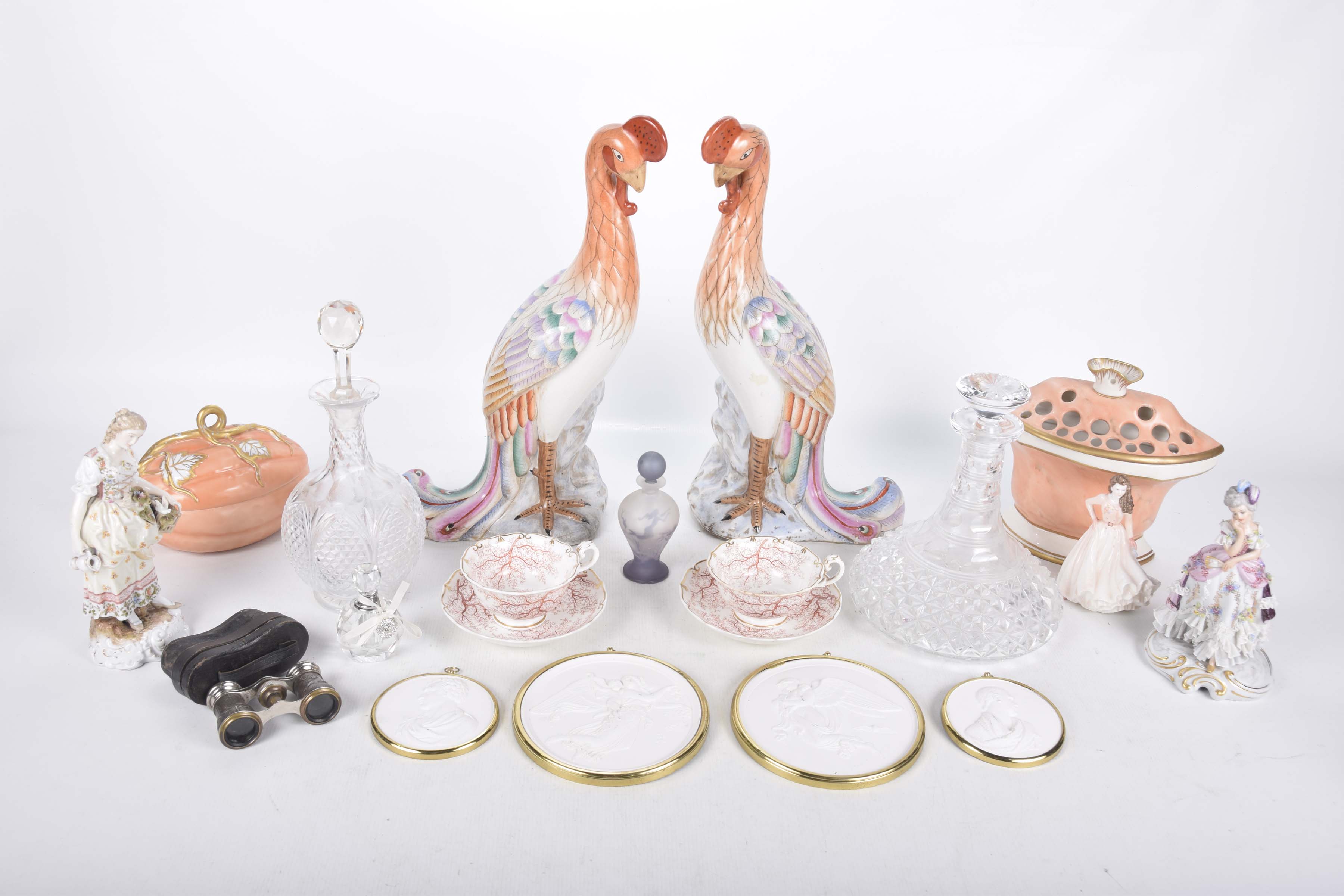 A collection of decorative ceramics and glassware To include a cut glass ships decanter,