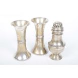 A George V pair of silver posy vases Of tapered form, with an embossed waist band,