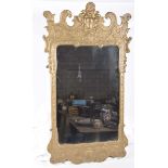 A 19th Century giltwood mirror With a shell and scrolling leaf crest above a rectangular plate,