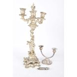 A silver plated three branch candelabrum mid 20th Century The 43cm high candelabrum decorated with