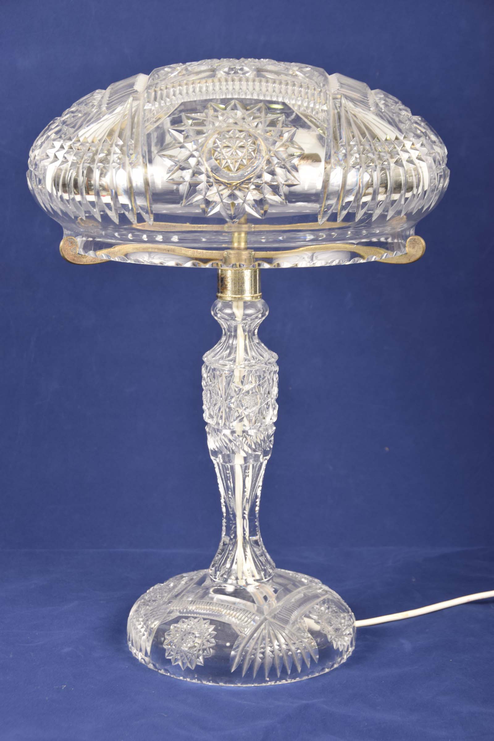 A substantial cut glass mushroom lamp,