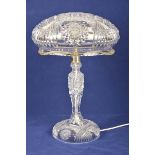 A substantial cut glass mushroom lamp,