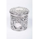 A Victorian silver and glass lidded canister Of cylindrical form,