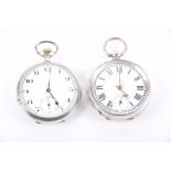 Two silver pocket watches Both with unsigned dials, one with black Arabic numerals hallmarked,