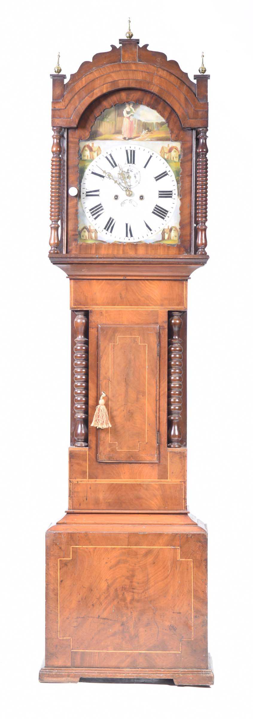 A 19th Century mahogany eight day longcase clock With a painted break arch dial,