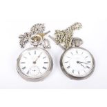 Two silver pocket watches The first by Robert Hughes, Llangollen, the second signed J.