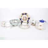 A quantity of decorative ceramics and tea wares To include a 19th Century Rockingham style trio,