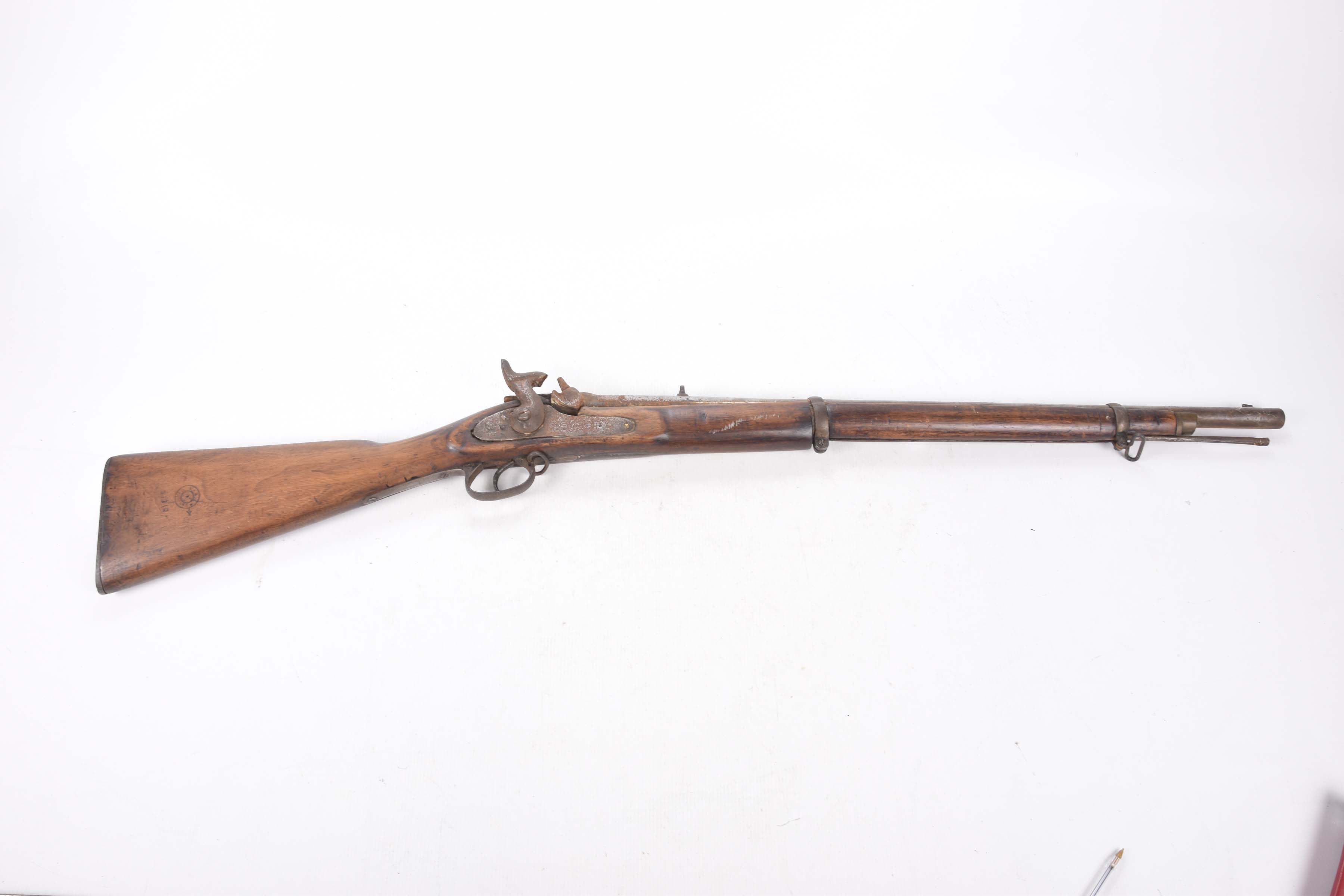 A percussion cap musket circa 1850 70cm barrel with fixed sights,