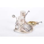 An Elkington & Company silver plated hunting themed condiment set,