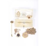 A gem-set bar brooch Stamped 15ct, together with, a smokey quartz pendant and chain,