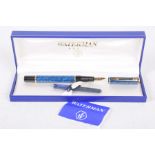 A boxed Waterman of Paris fountain pen The pen with blue lacquer type decoration,