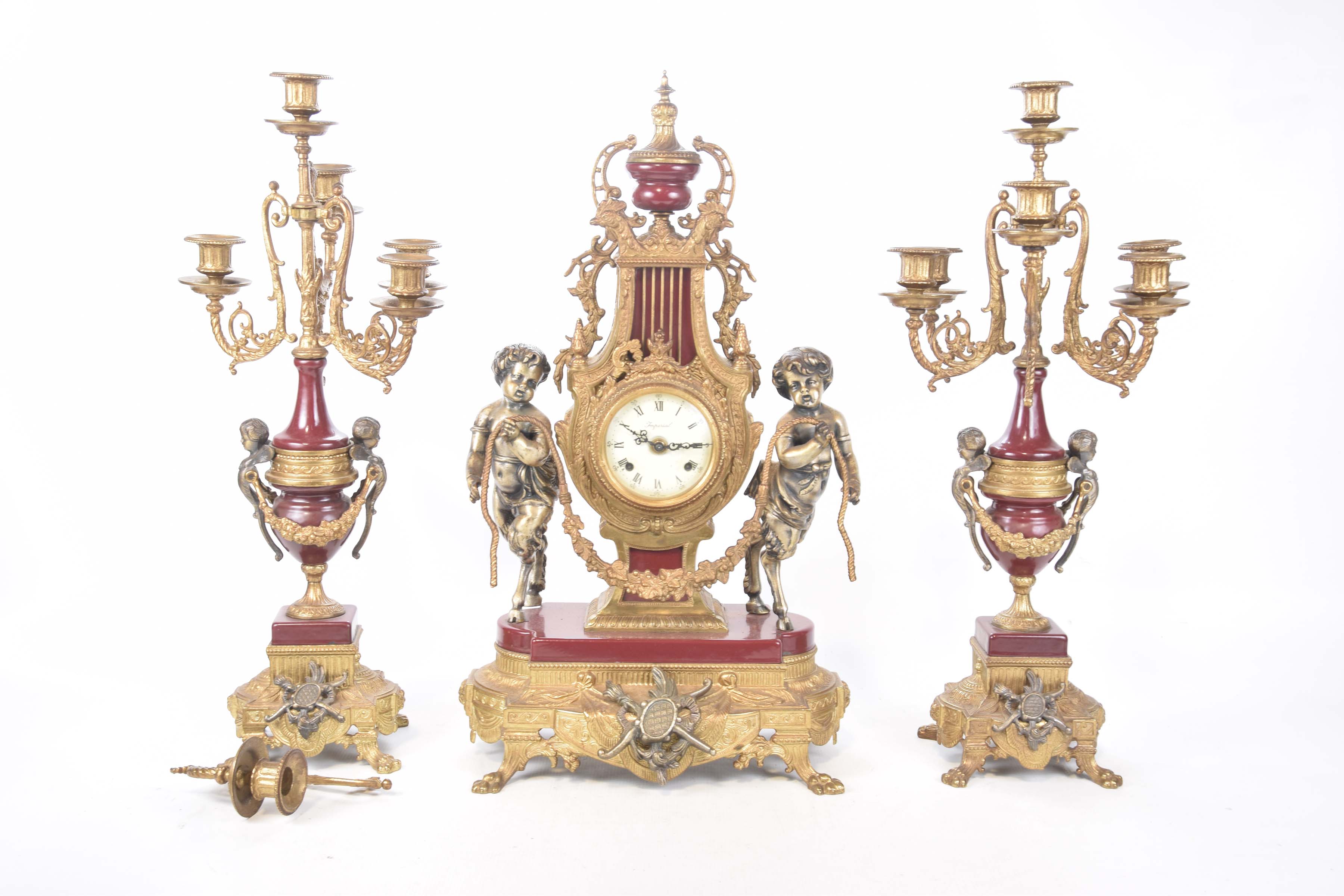 A substantial Italian made clock garniture,