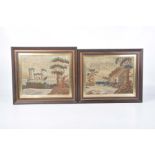 A pair of 19th Century tapestry pictures In shades of green and brown,