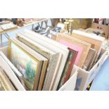 A large quantity of oil paintings, watercolours, map, needlework, prints etc,