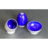 A Mid Century Sterling silver and enamel three piece condiment set By A Michelsen,