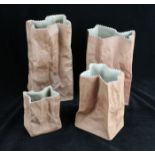 Four unusual Rosenthal Studio-Line vases Each modelled in the form of brown paper bags,