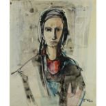 Tadeusz Was (1911-2005) Female Portrait Watercolour, signed, unframed,