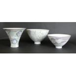 Three pieces of Wied & Diedrik Henning studio pottery bowls Each of conical form,