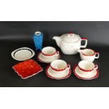 A Midwinter Modern Stylecraft Shape tea service Decorated in the 'Red Domino' pattern,