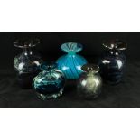 Five pieces of Mdina studio glass vases To include Sand and Sea example,