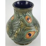 A modern Moorcroft vase of baluster form Decorated in the 'Peacock Feather' pattern,
