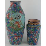 Two Longwy French Art Deco vases To include large ovoid example having a central panel depicting