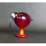 Oiva Toikka Iittala studio glass bird 'Ibis Red', signed and complete with original label to base,