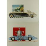 Fahy (20th Century) two original watercolours Each depicting 1950's motorcars,