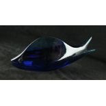 A Rozinek and Honzik for Exbor glass fish sculpture Blue coloured, with cut motifs,