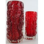 Two Whitefriars glass bark effect vases Designed by Geoffrey Baxter,