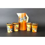 A rare Clarice Cliff Fantasque drinking set Decorated in the 'Butterfly' pattern, circa 1929-1930,