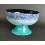 A Gray-Stan pedestal glass bowl Of circular form having internal mottled decoration, signed,