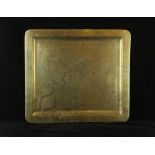 An Art Deco Laurent Llaurensou Dinanderie brass tray With rolled rim,