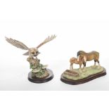 Two Border Fine Arts figure groups To include Shire horse mare and foal raised on a plinth base,