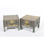 A pair of military issue hardwood boxes/tables Each applied with iron clasp locks and handles and