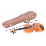 A 20th Century violin Skylark brand Made in Canton, China, in fitted crocodile skin case,