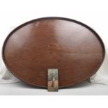 A 19th Century oval inlaid tray Of oval form with galleried side inlaid with stringing design
