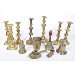 A collection of 19th / 20th Century brassware To include two pairs of knopped candlesticks and